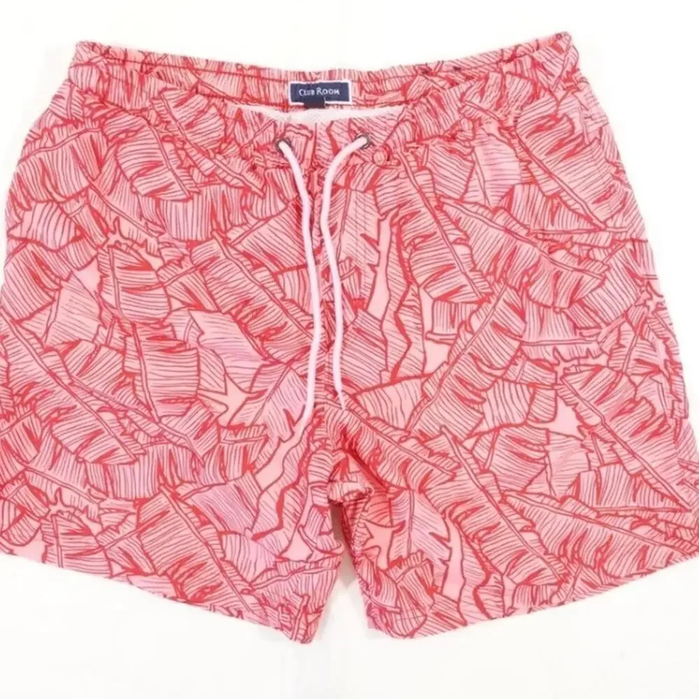 CLUB ROOM Mens Printed Polyester Swim Trunks Tropical Swim Trunks,